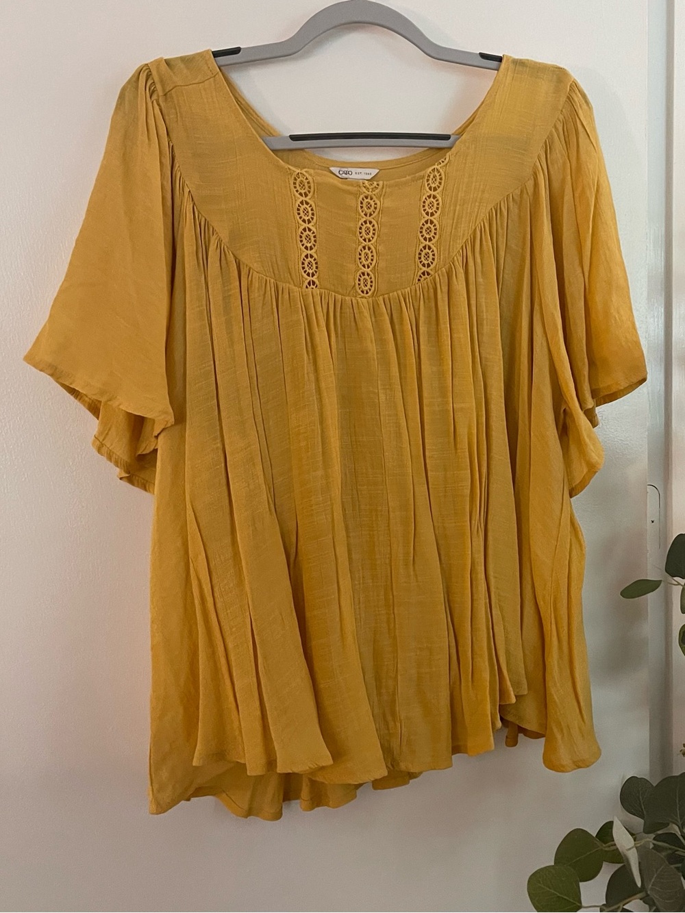 Cato Golden Yellow Gauze Peasant Blouse